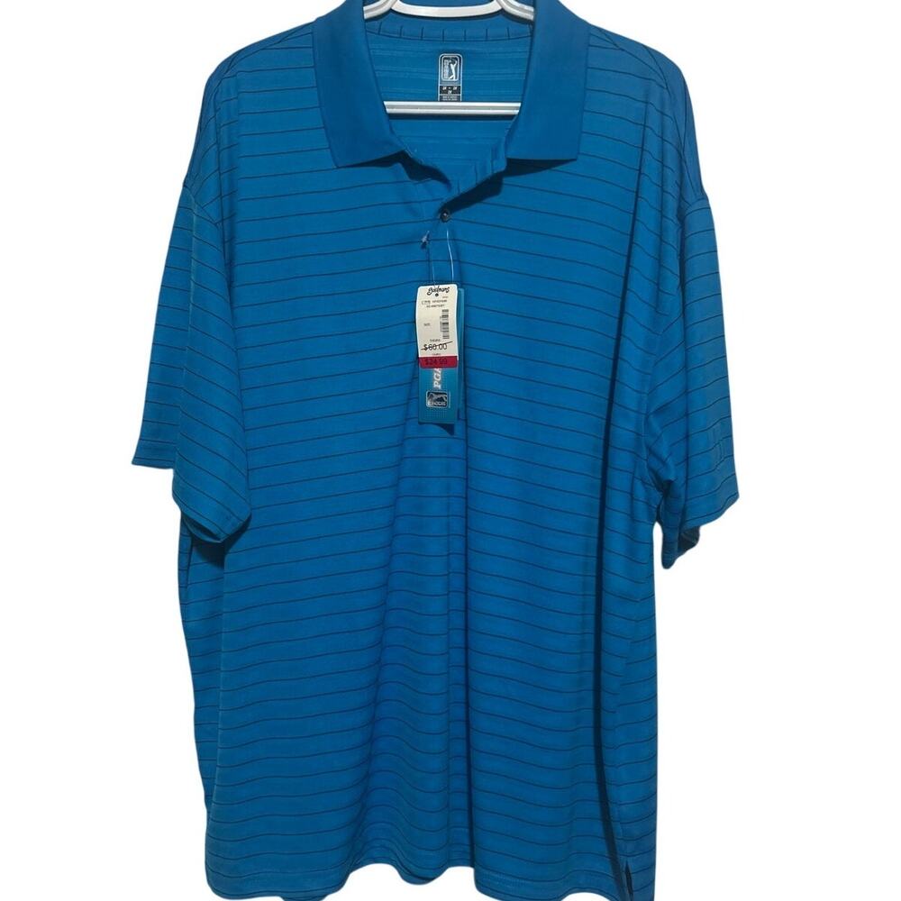 PGA Tour Men's Blue Black Striped Short Sleeve Quarter Button Shirt Size 2X - Picture 1 of 8